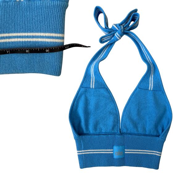 NEW Alo Yoga Cashmere Mini Stripe Halter Tank/Shorts Set Azure Sz S Retail $386 - Picture 3 of 9
